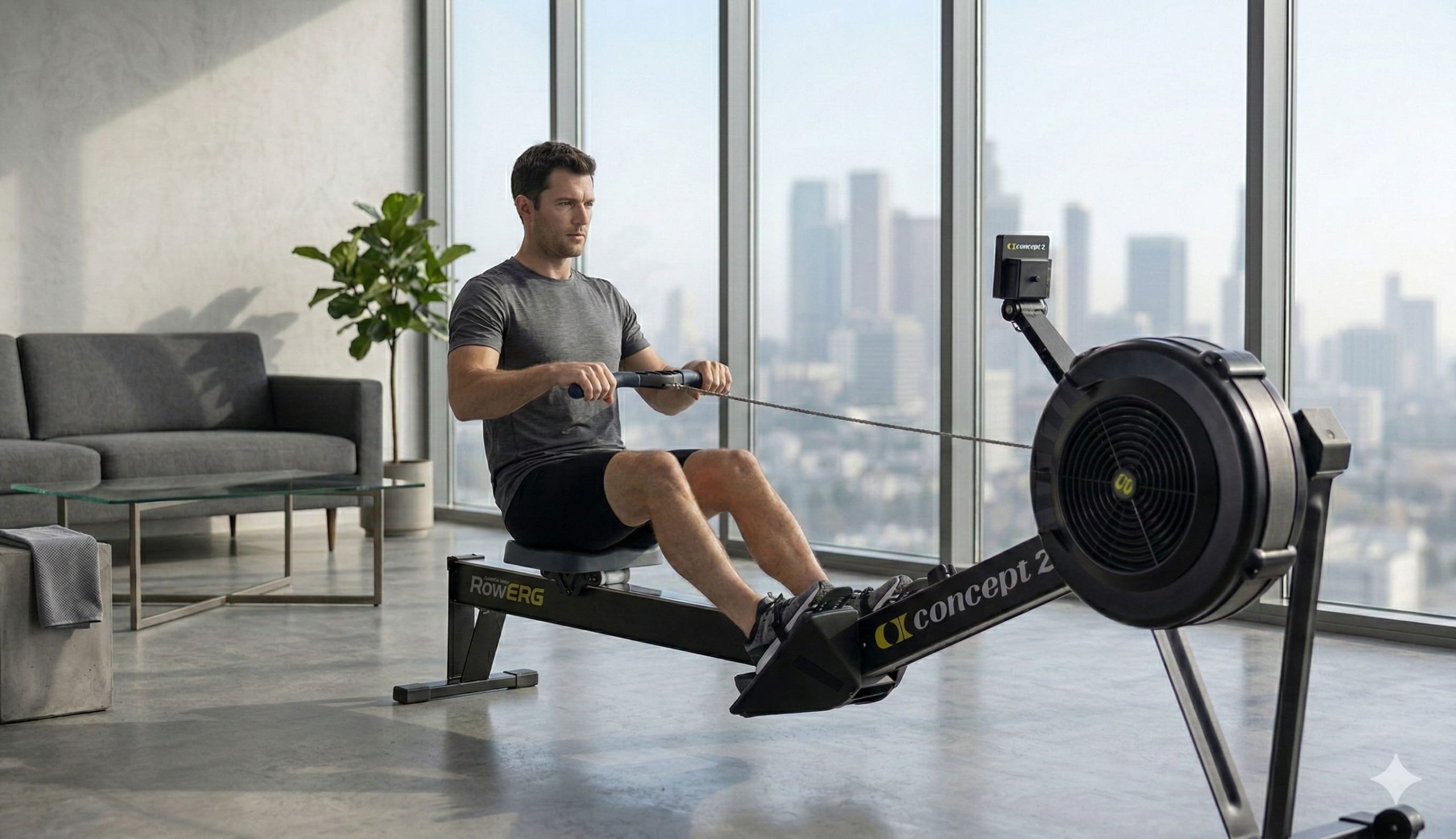 Concept2 RowErg installé dans un appartement moderne