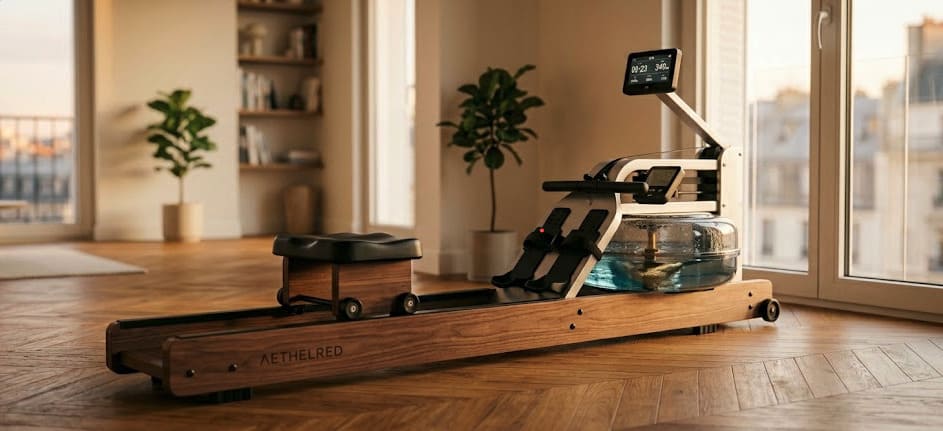 Rameur d'appartement dans un salon lumineux