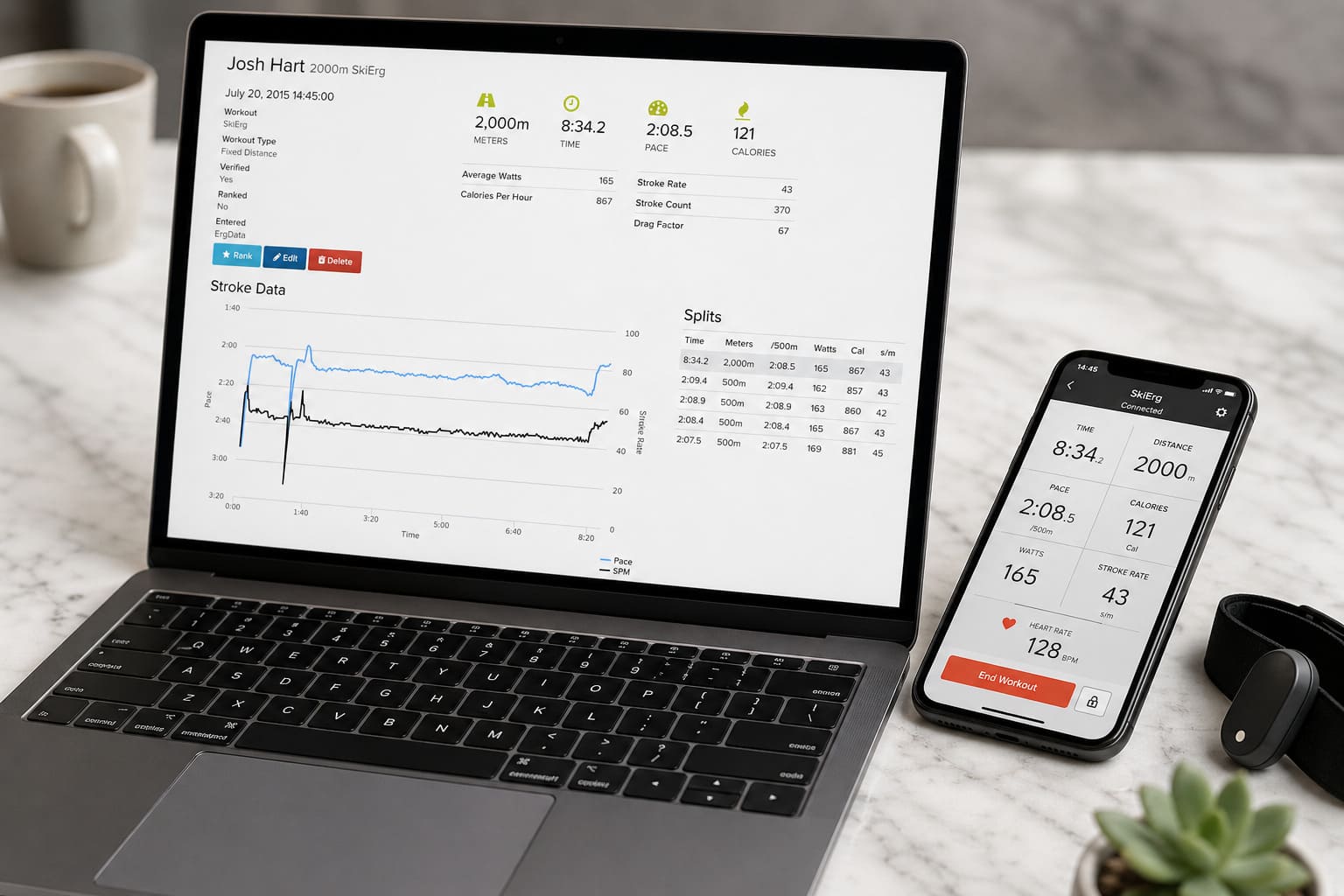 Logbook Concept2 — graphiques de progression et historique des séances